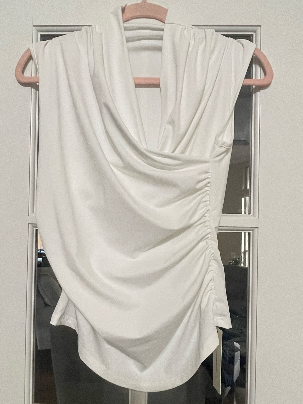 NWT Commense White Draped Cowl Neck Ruched Sleeveless Top Size Medium - Picture 8 of 11